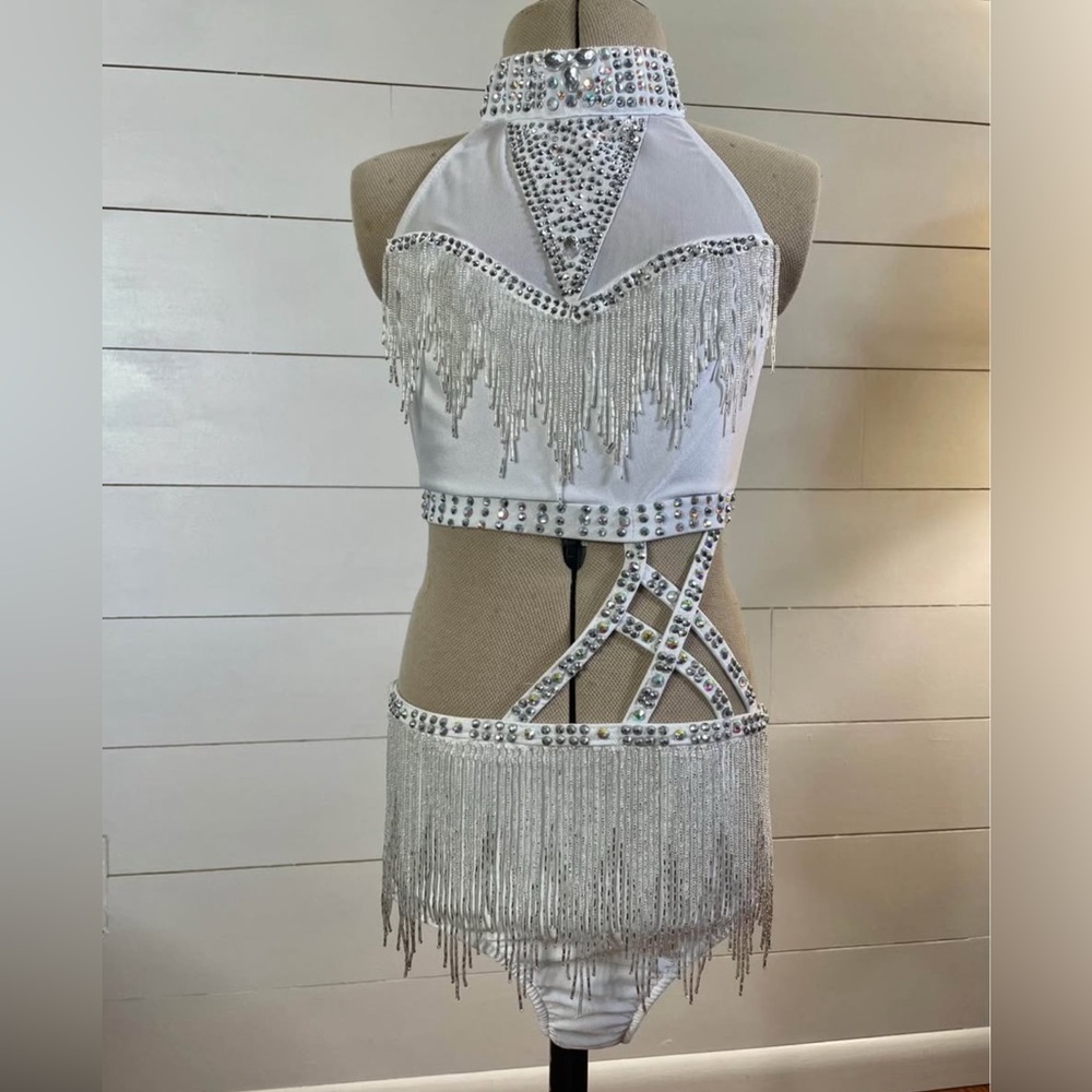 Glamour White and Silver Fringe Dance Costume